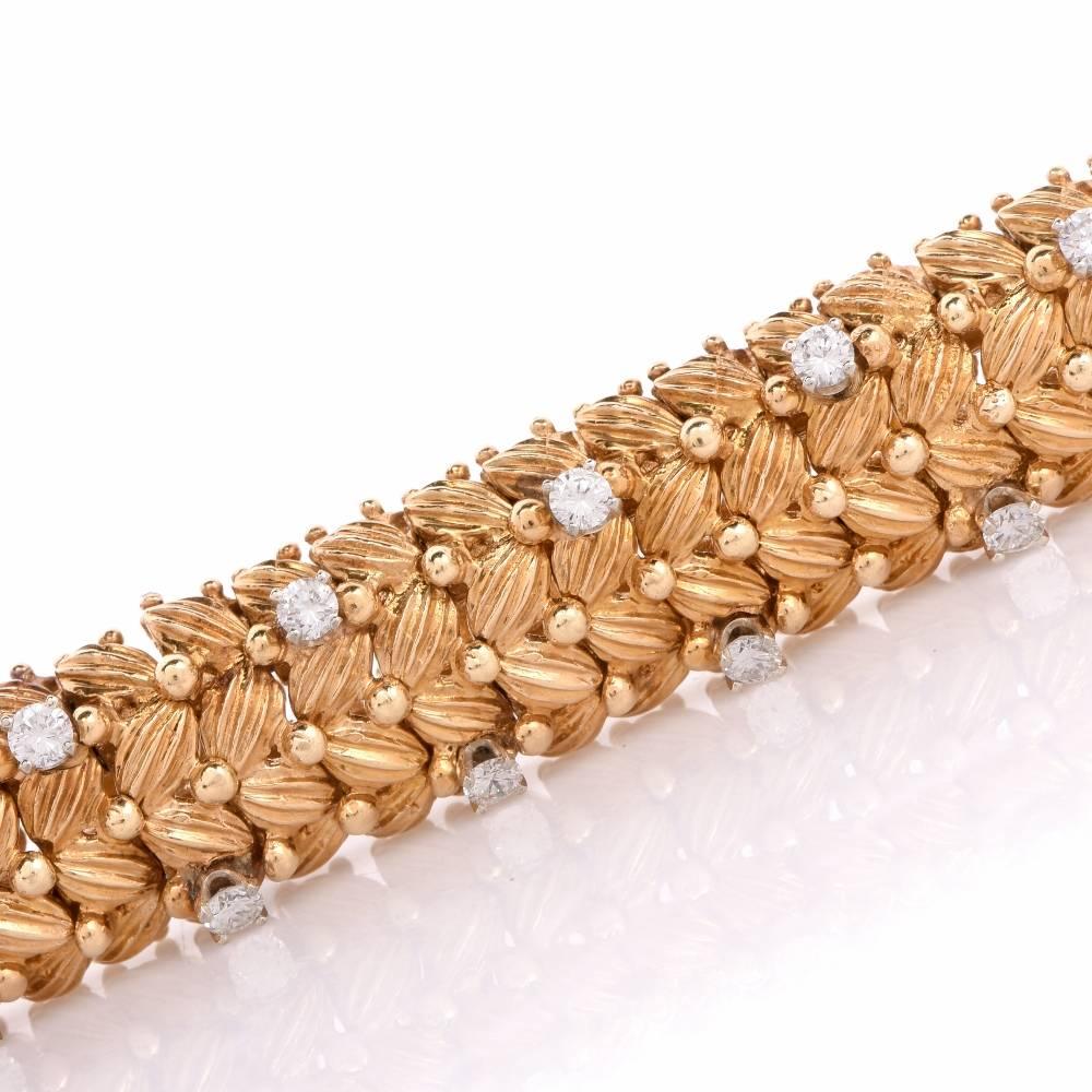 1960s Heavy Woven Gold Diamond Bracelet In Excellent Condition In Miami, FL