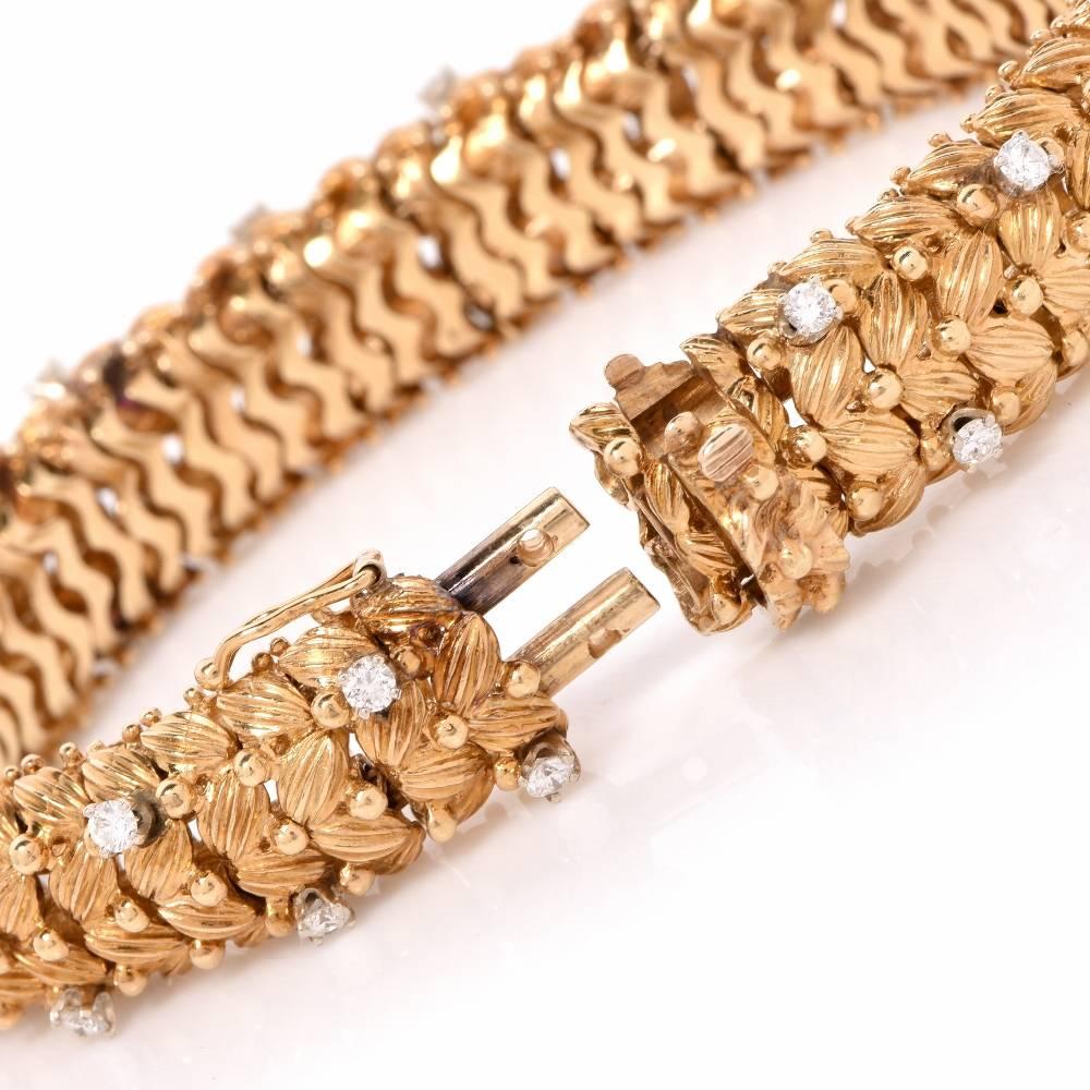 1960s Heavy Woven Gold Diamond Bracelet 2