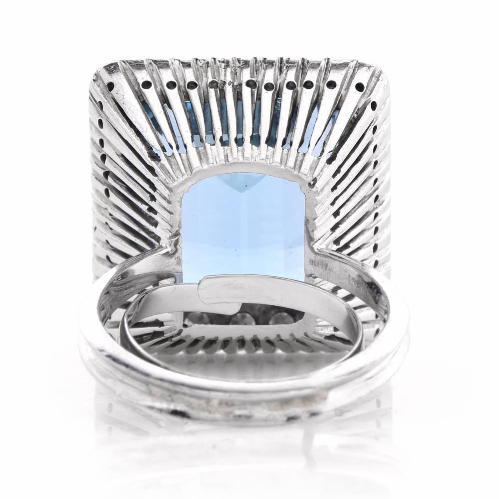 1960s Santa Maria Aquamarine Diamond Platinum Cocktail Ring 1