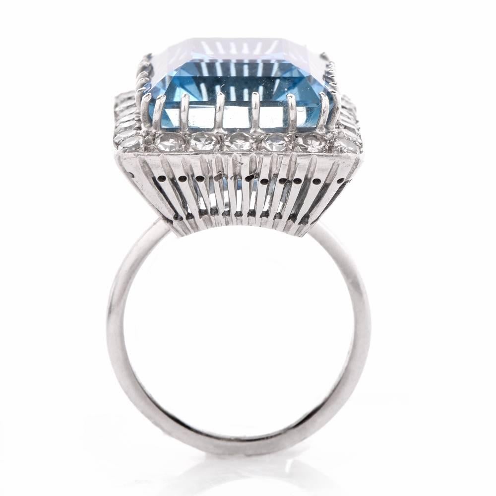Women's or Men's 1960s Santa Maria Aquamarine Diamond Platinum Cocktail Ring