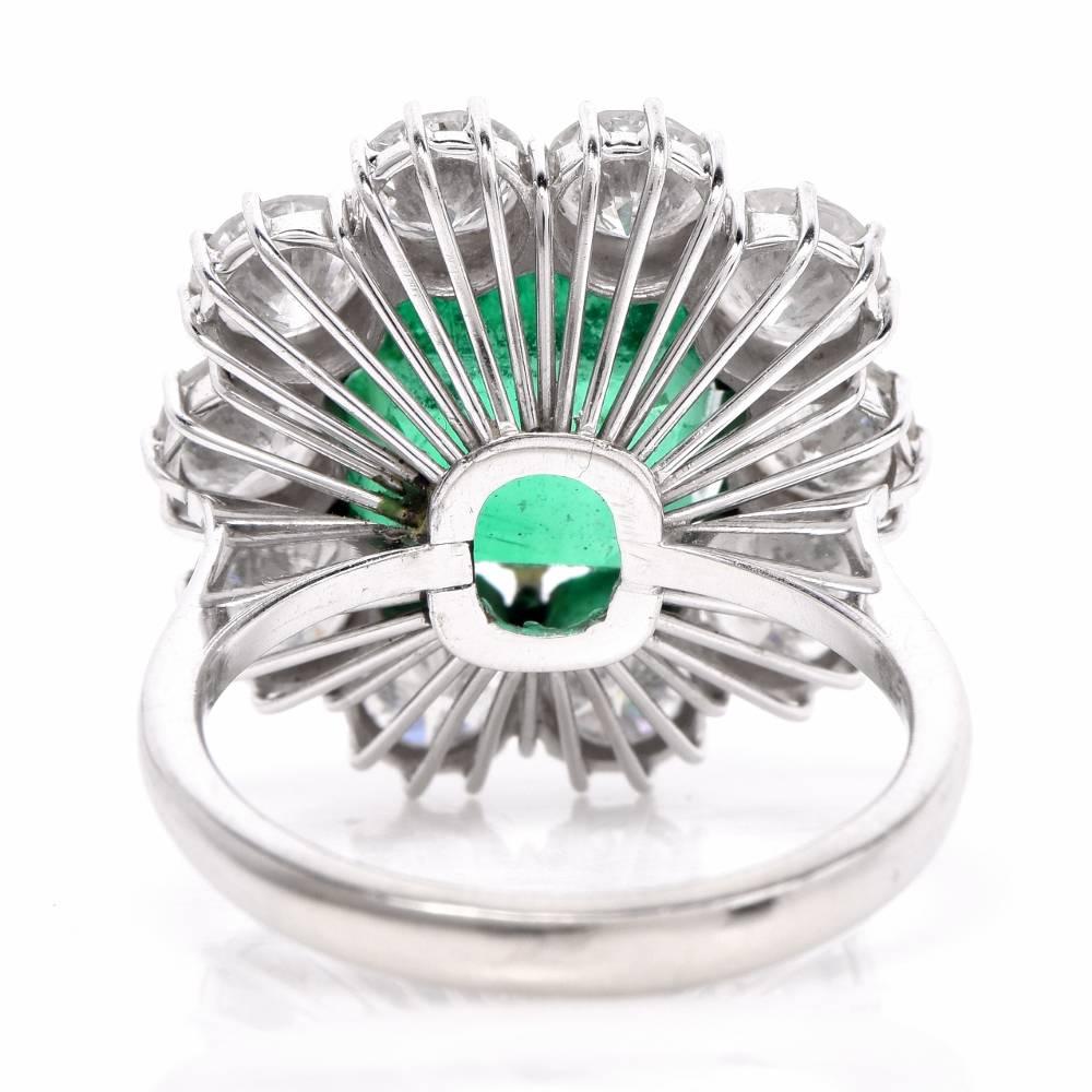 1960s Stunning Colombian Emerald Diamond Cocktail Ring 2