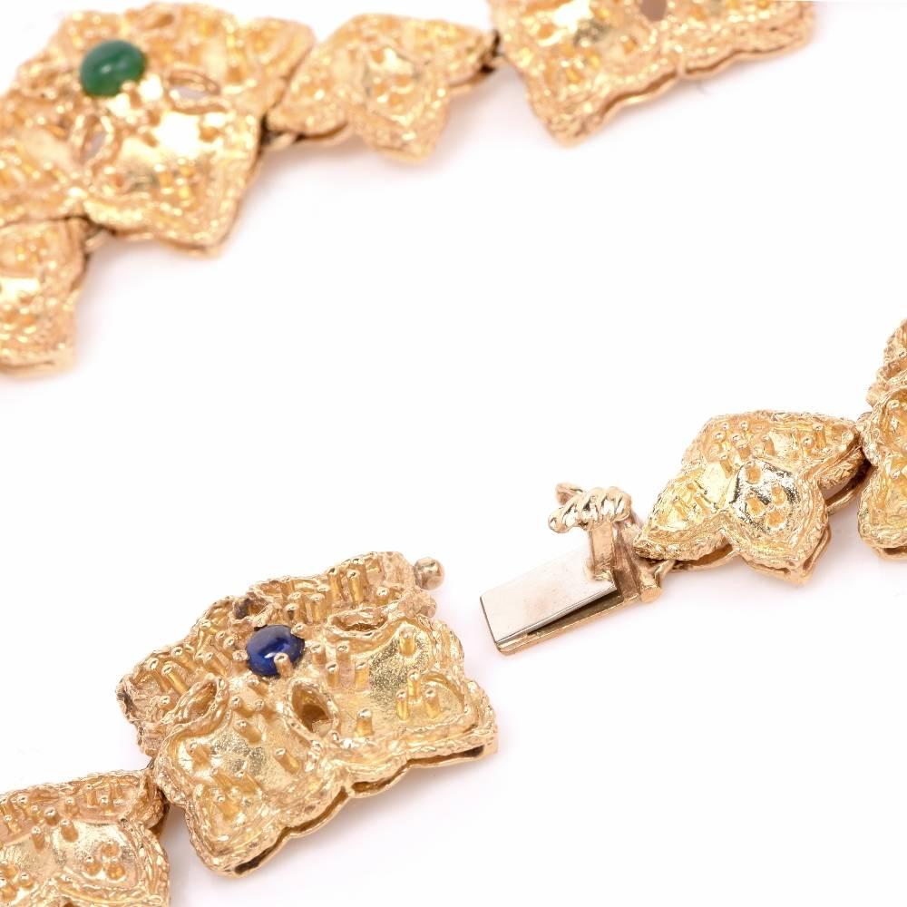 Women's 1970s Vintage Diamond Multi Gemstone Gold Pendant Necklace and Bracelet