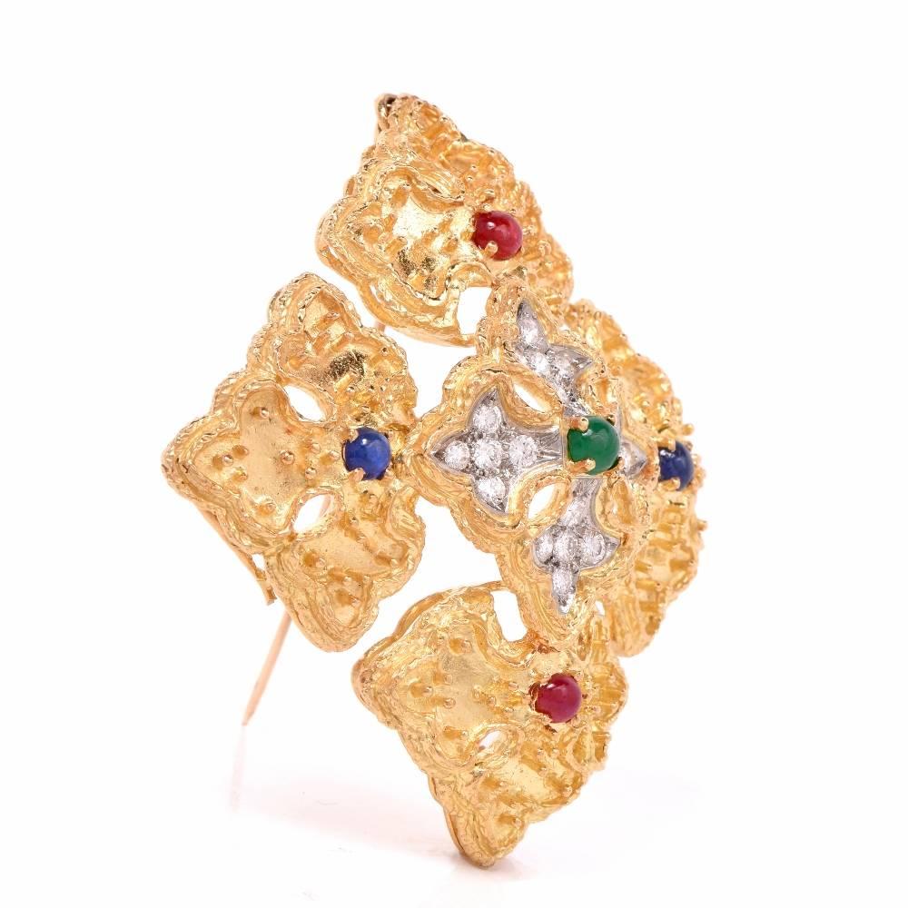 1970s Vintage Diamond Multi Gemstone Gold Pendant Necklace and Bracelet 3