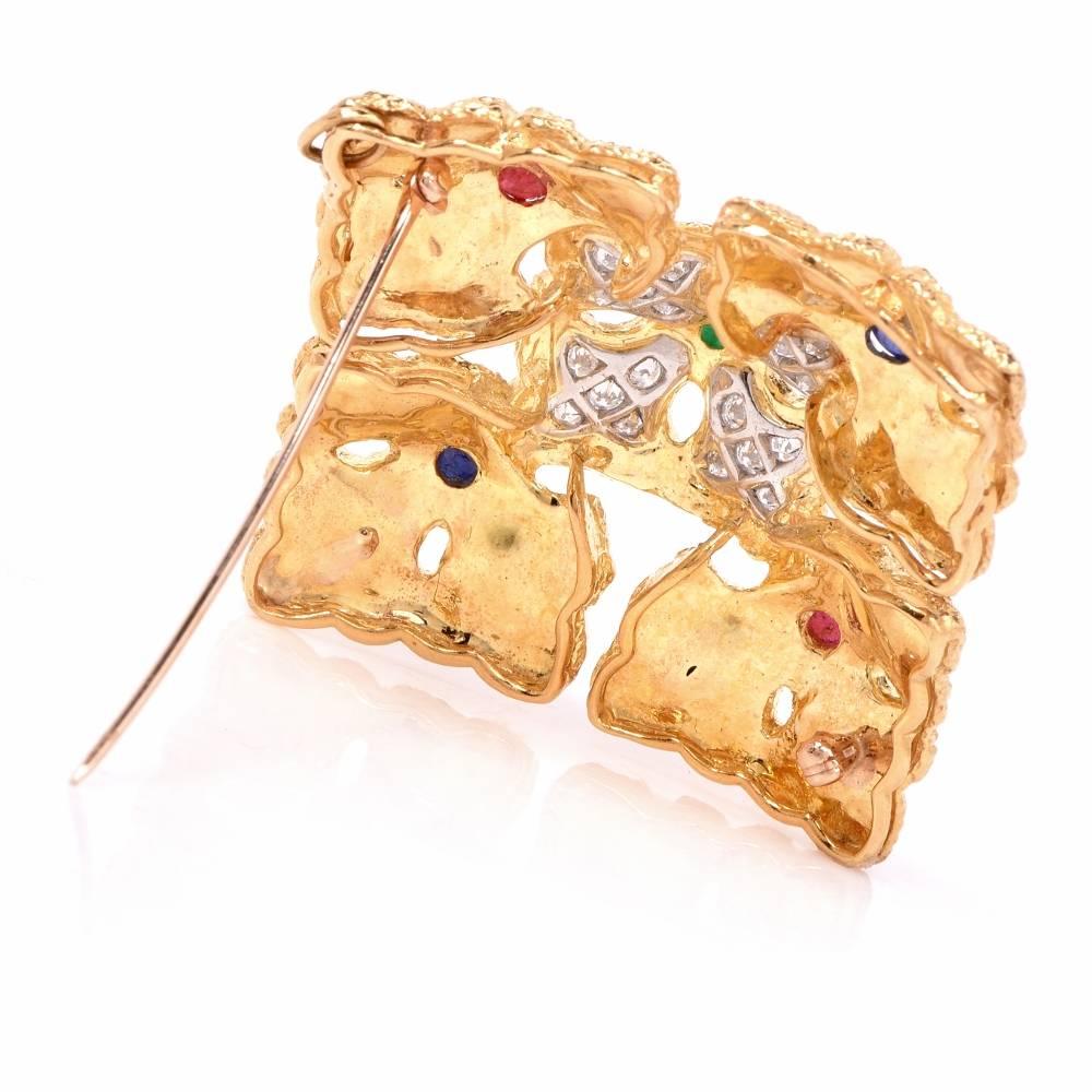 1970s Vintage Diamond Multi Gemstone Gold Pendant Necklace and Bracelet 4