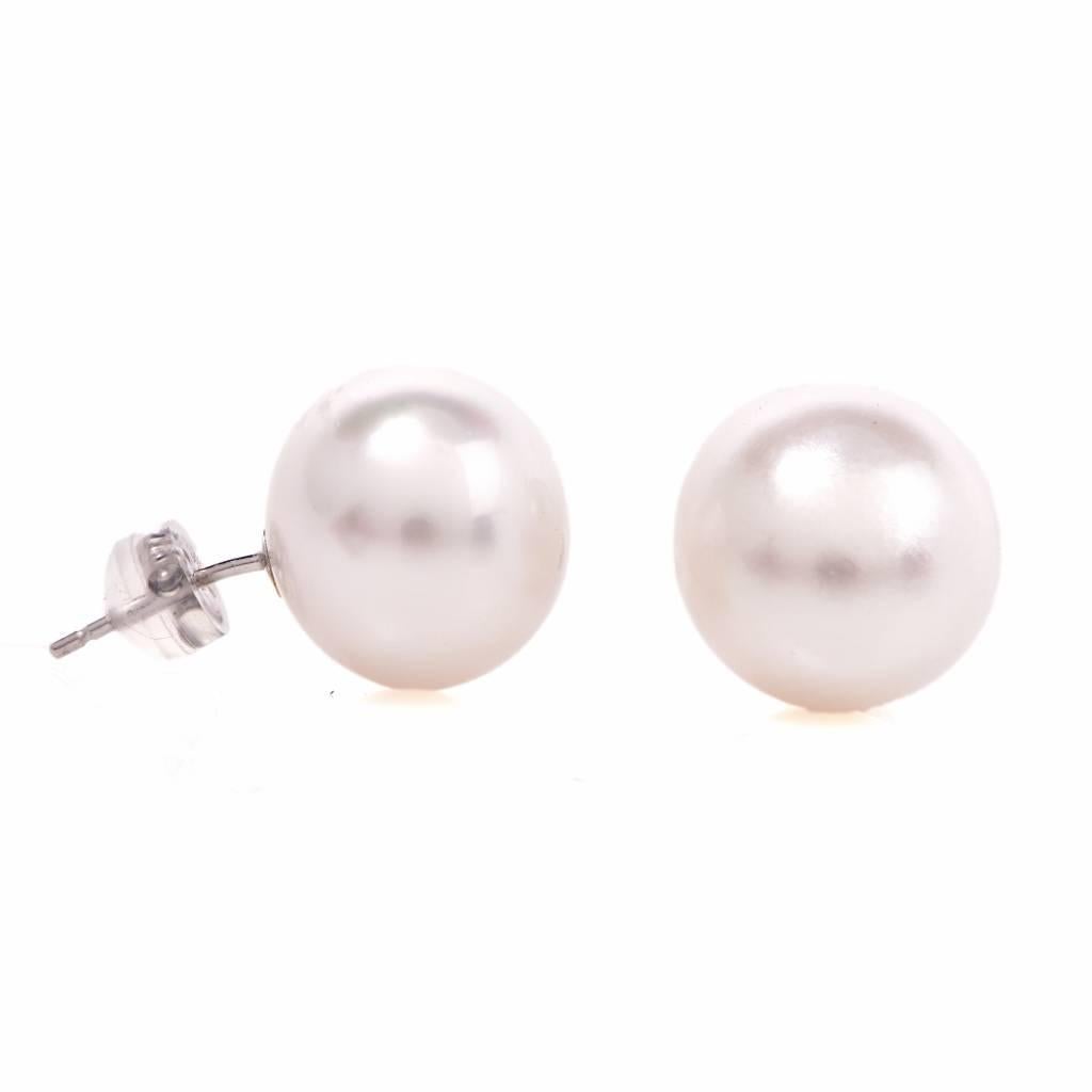 Modern South Sea Pearl White Gold Stud Earrings In Excellent Condition In Miami, FL