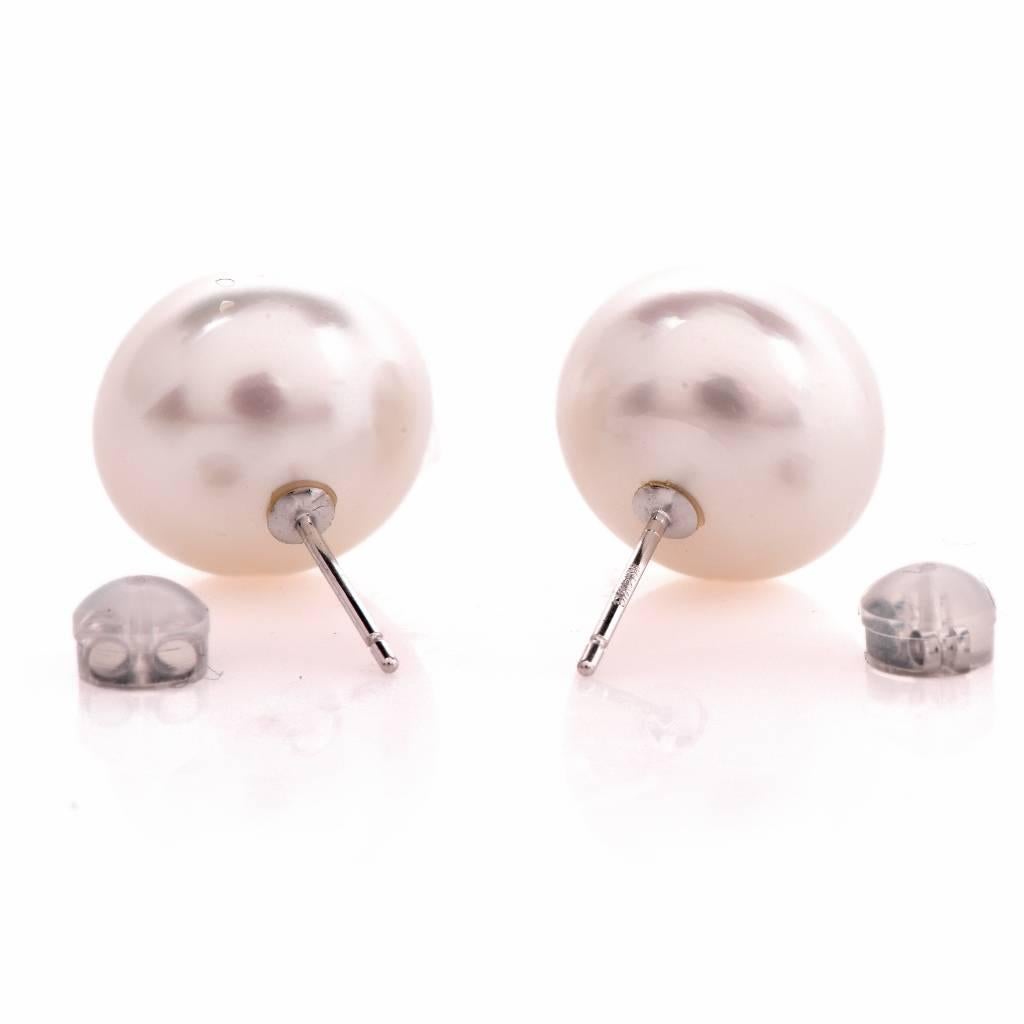 Modern South Sea Pearl White Gold Stud Earrings 1