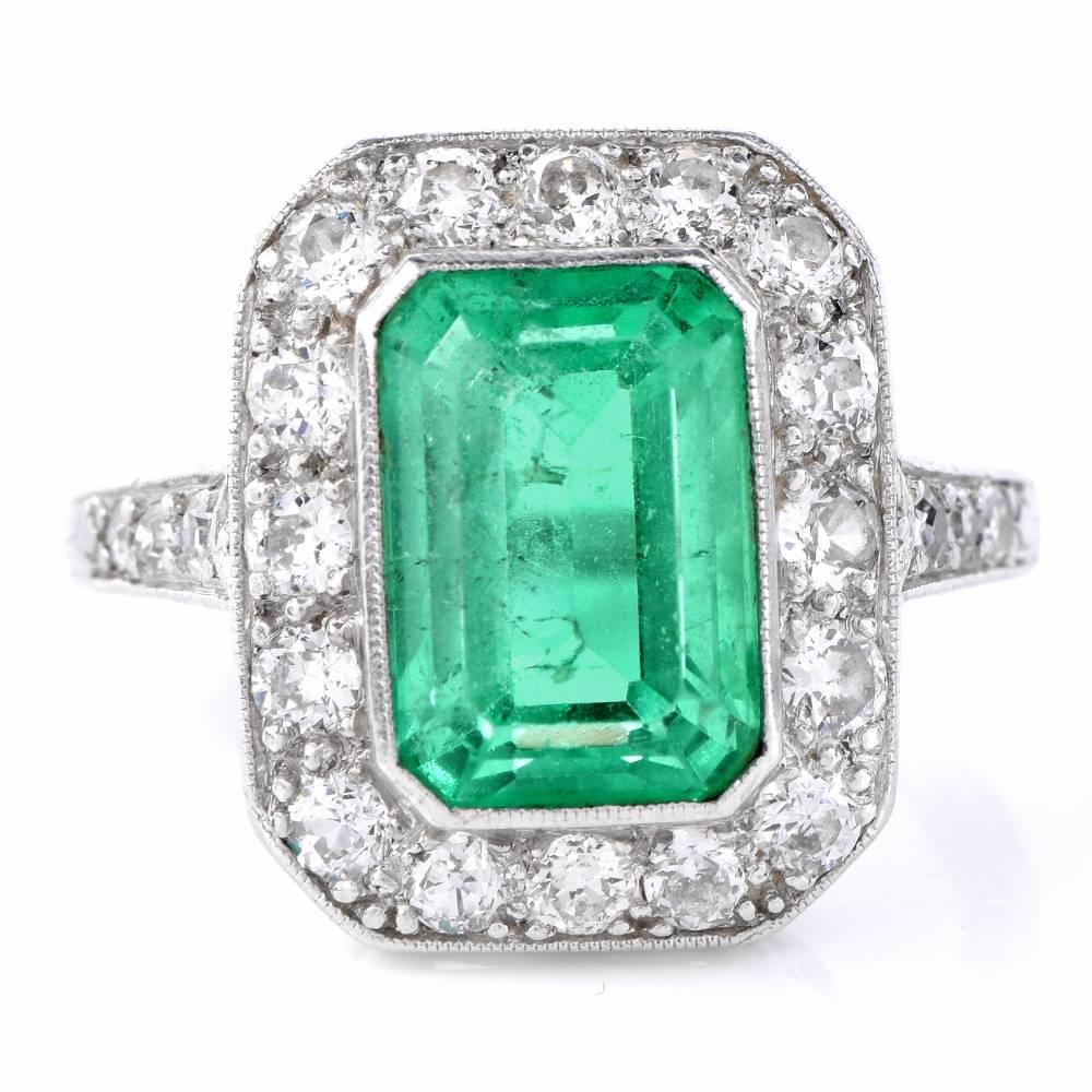 Art Deco Emerald Diamond Platinum Ring For Sale at 1stDibs | emerald ...