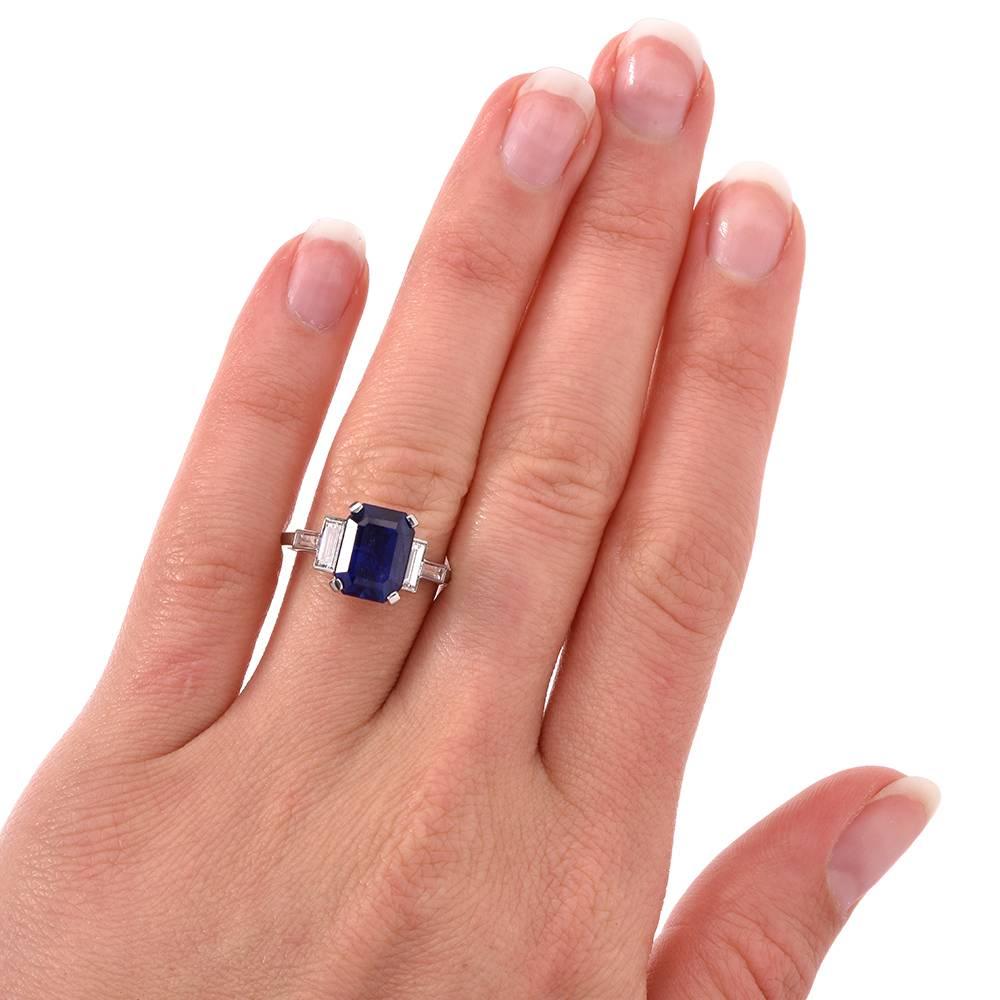 1920s GIA Certified No Heat Natural Burma Sapphire Platinum Ring In Excellent Condition In Miami, FL
