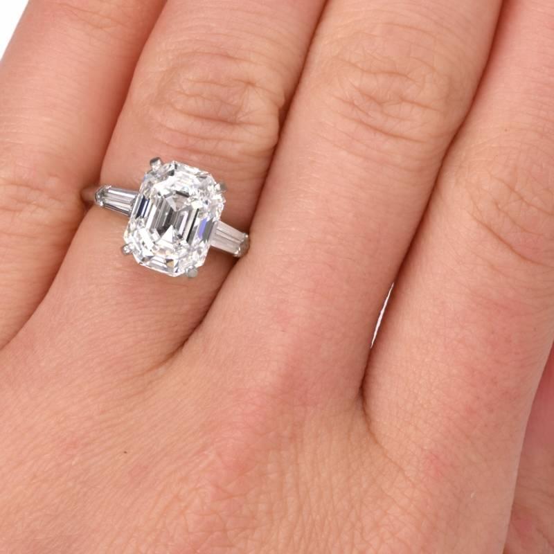 Women's 5.39 Asscher Cut 5.09 Carat GIA F-IF Diamond Platinum Engagement Ring