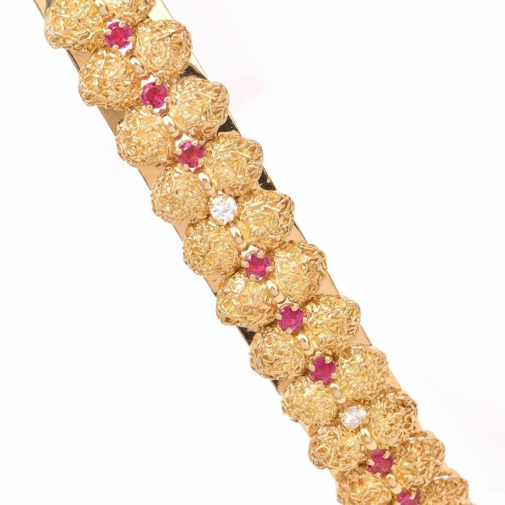 Women's 1980s Tiffany & Co. Vintage Diamond Ruby Gold Bracelet