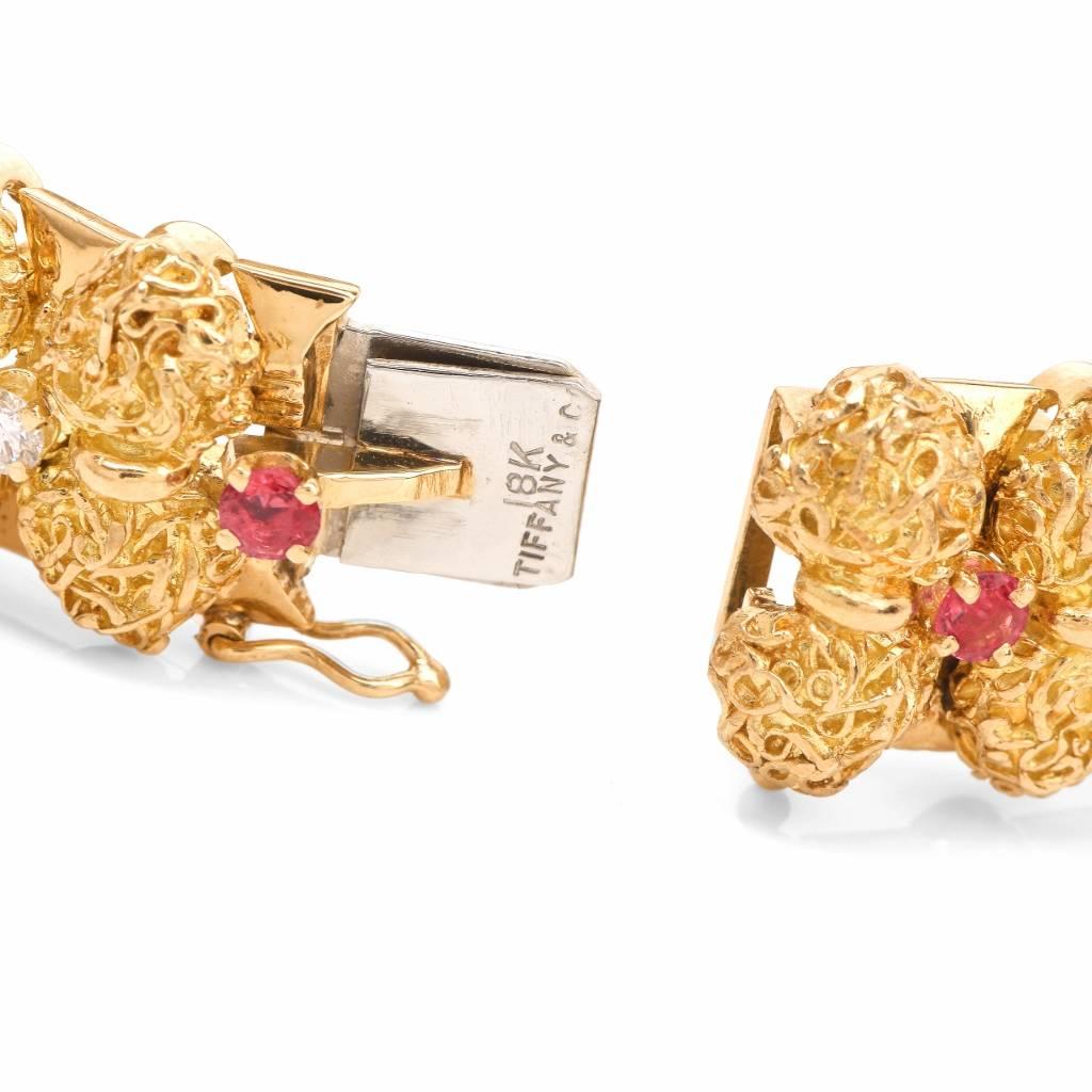 1980s Tiffany & Co. Vintage Diamond Ruby Gold Bracelet 1