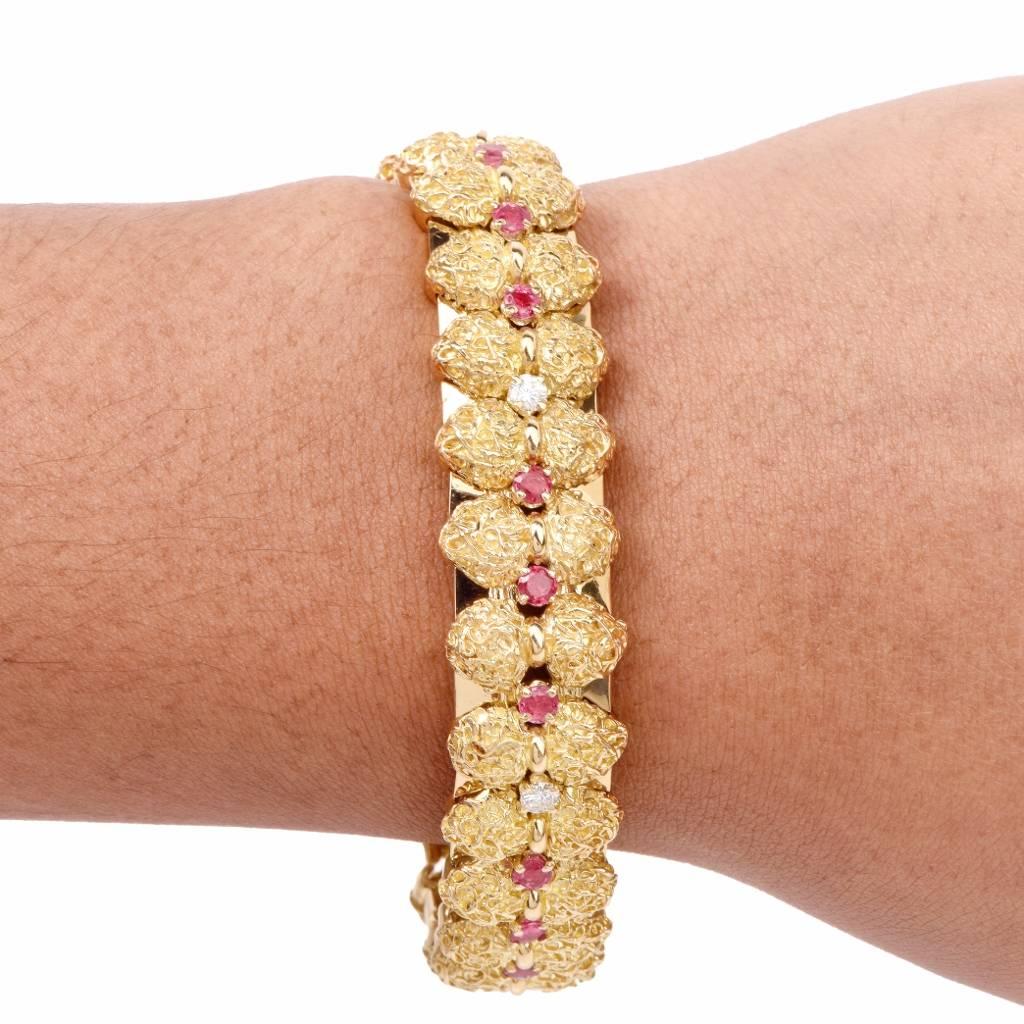 1980s Tiffany & Co. Vintage Diamond Ruby Gold Bracelet In Excellent Condition In Miami, FL