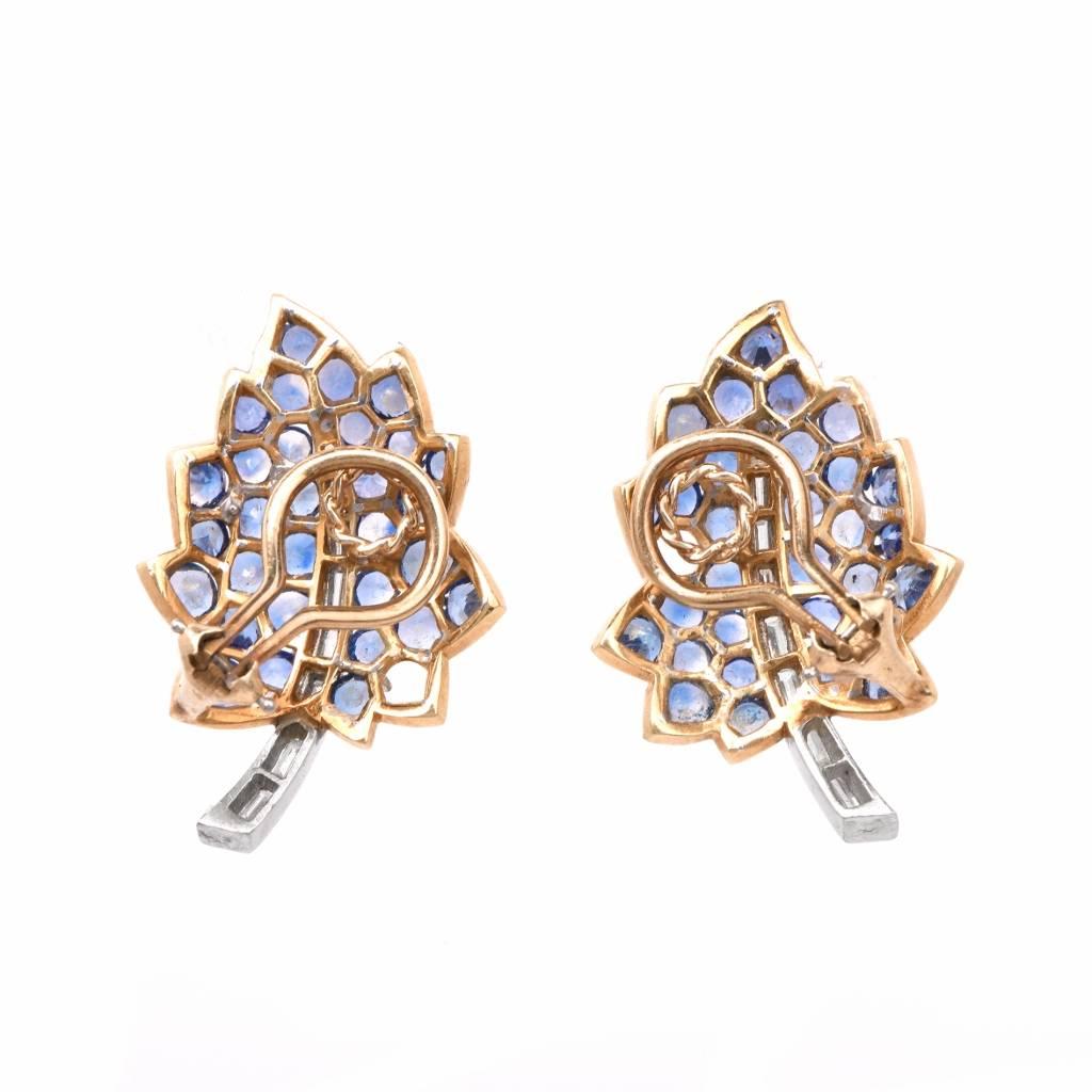 Women's Vintage Diamond Sapphire Cluster Retro Leaves Earrings