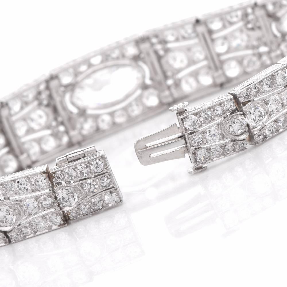 Art Deco Oval Diamond Engraved Platinum Panel Bracelet 2
