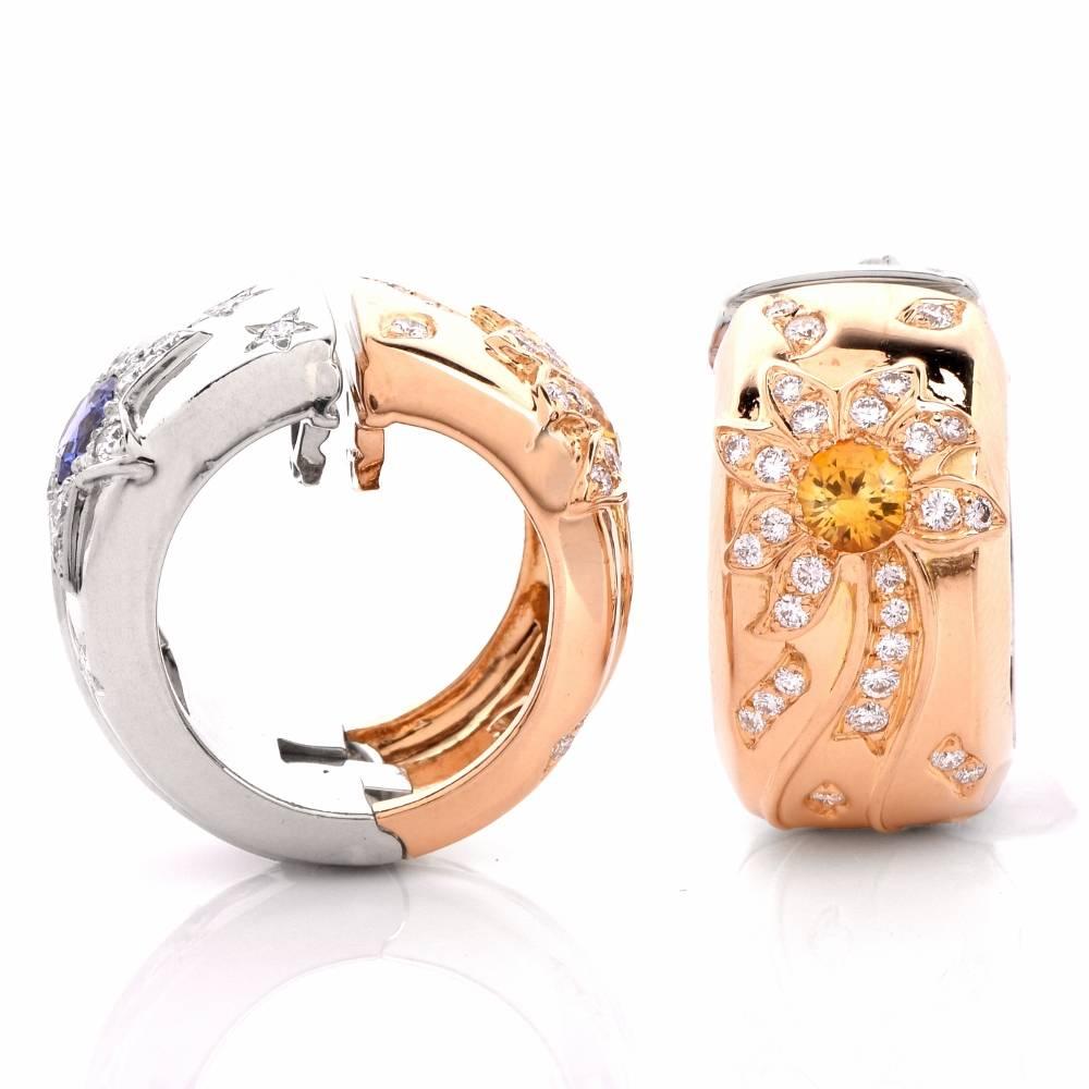 Chanel Reversible Star Sun Diamond Sapphire Earrings 2