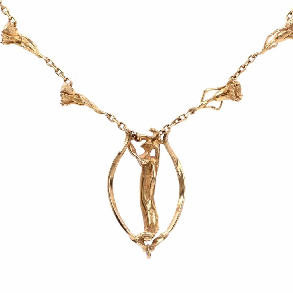 Women's or Men's Salvador Dali's Limited Edition 18K / 750 Gold  Figurine Necklace Signed 
