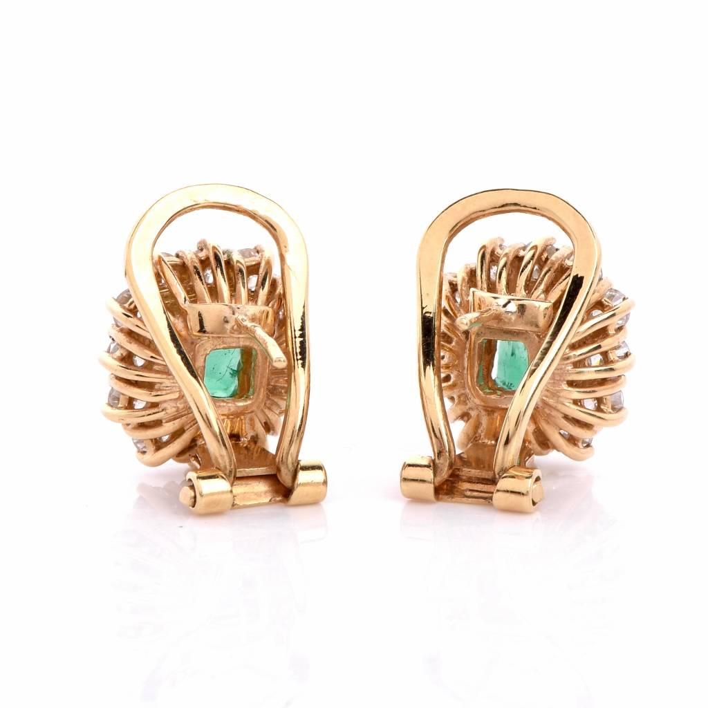 Women's Colombian Emerald Diamond Yellow Gold Clip-Back Stud Earrings