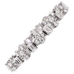 Estate GIA  12.77 carats Emerald Cut Round Diamond Platinum Bracelet