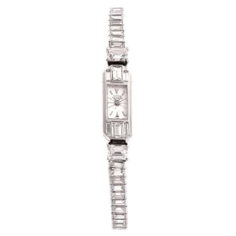 Women's or Men's Lucien Piccard Platinum Emerald Diamond manual Bracelet Wristwatch