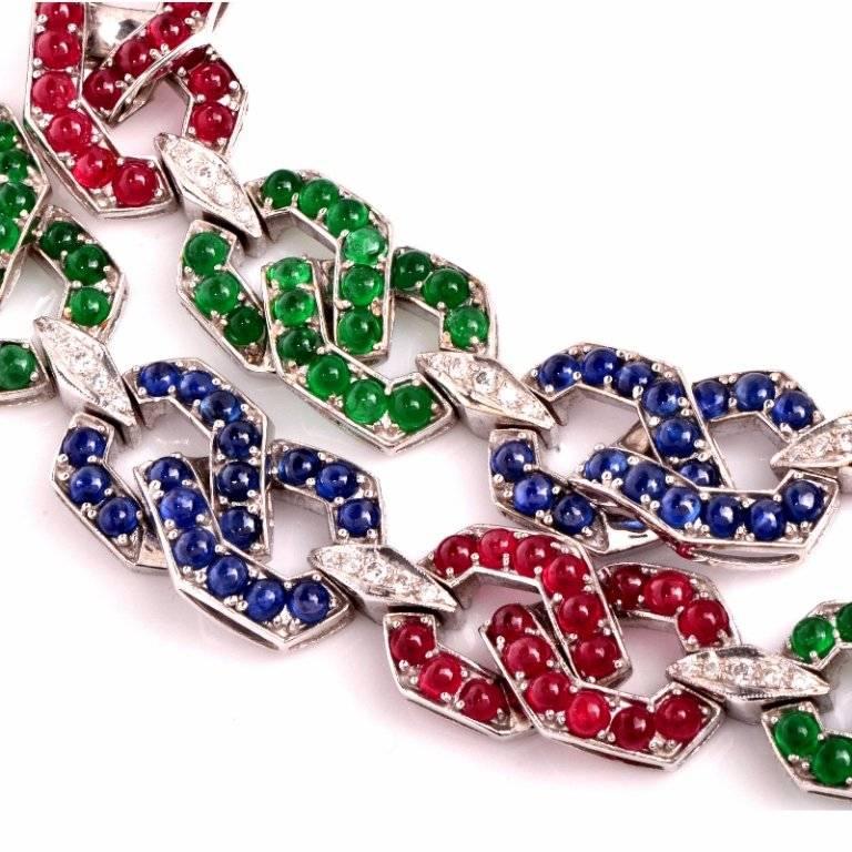 1960s Emerald Ruby Sapphire Diamond Gold Pendant 1