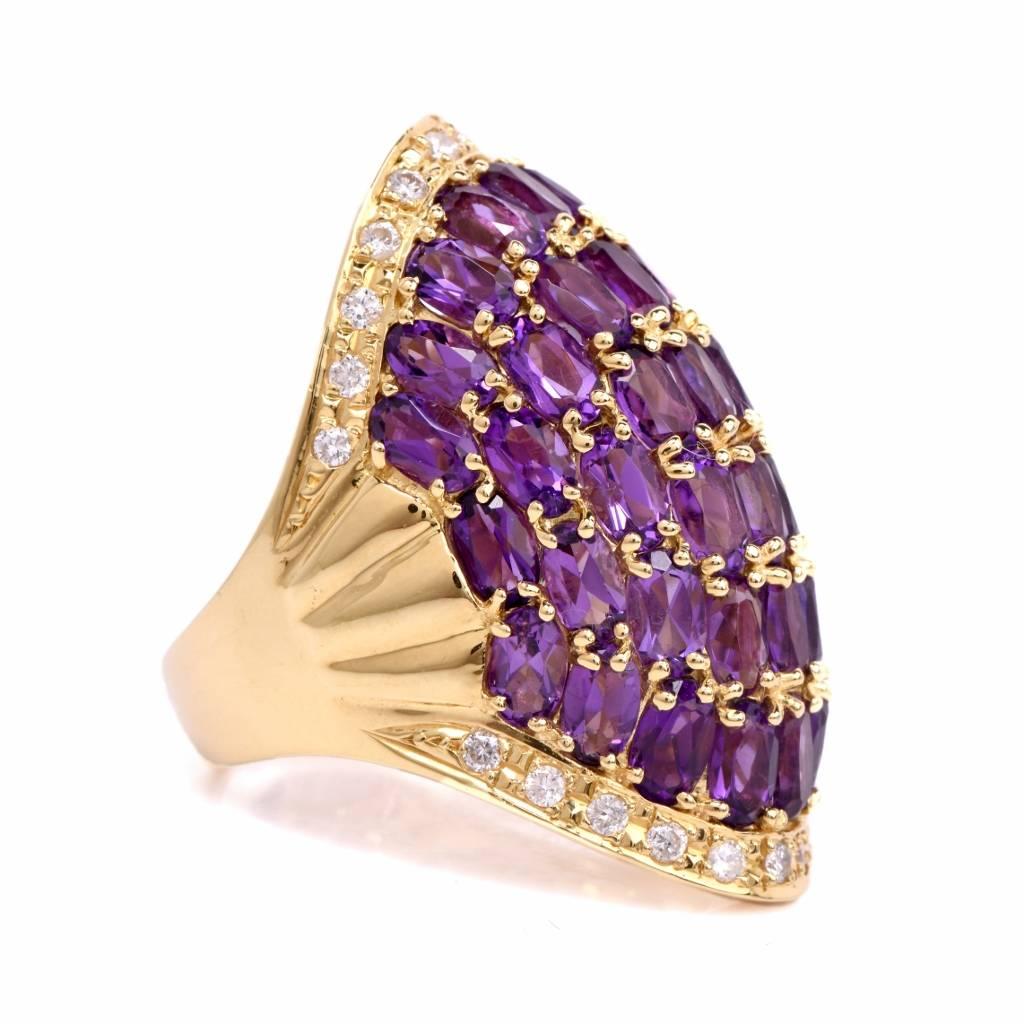 Estate Cluster Amethyst Diamond Gold Cocktail Ring 1