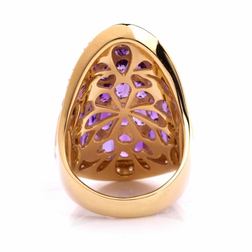 Estate Cluster Amethyst Diamond Gold Cocktail Ring 2