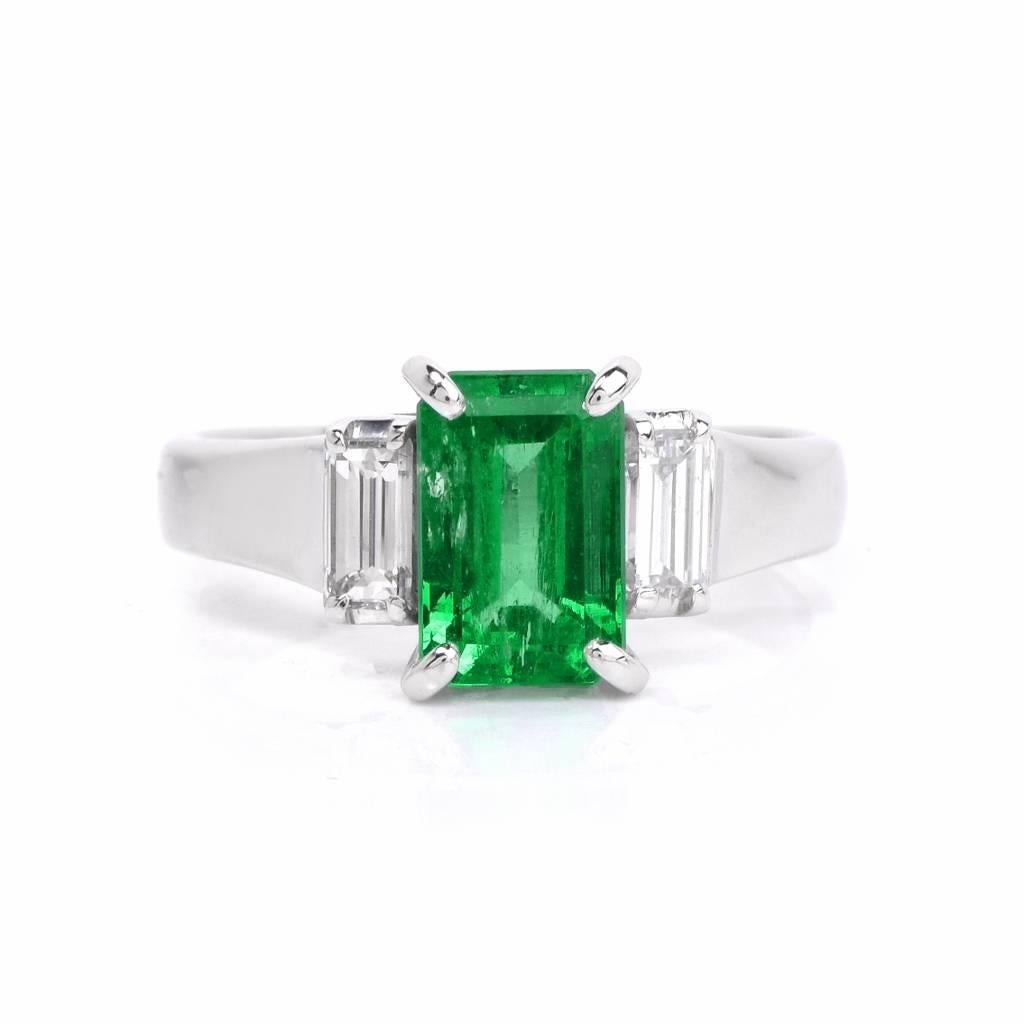 Women's Three-Stone Diamond Colombian Emerald Ring