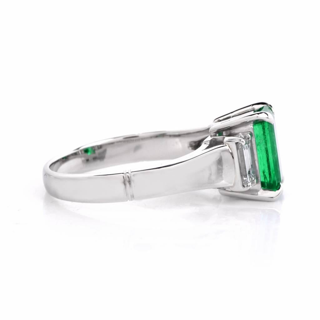 Three-Stone Diamond Colombian Emerald Ring 1