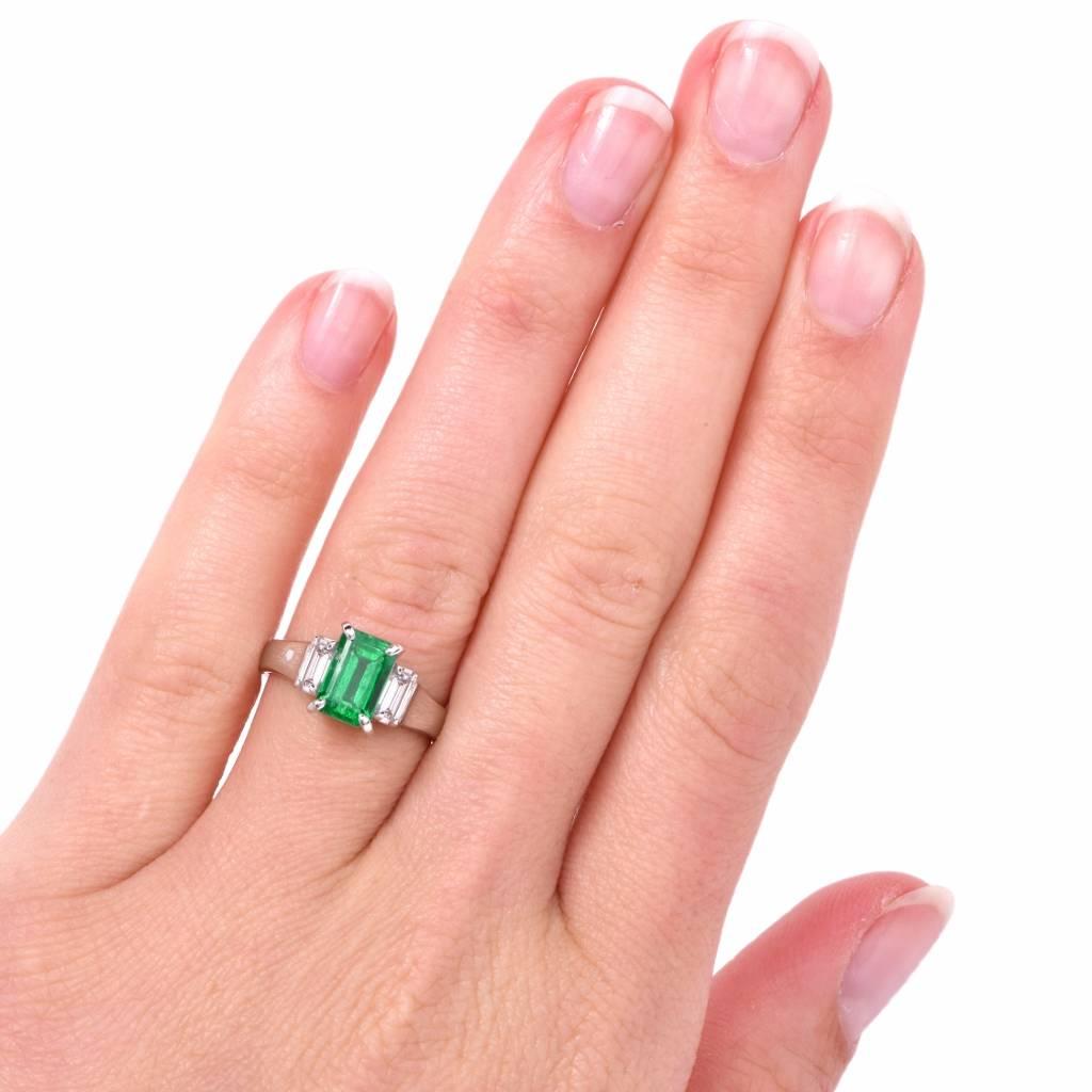 Three-Stone Diamond Colombian Emerald Ring 4