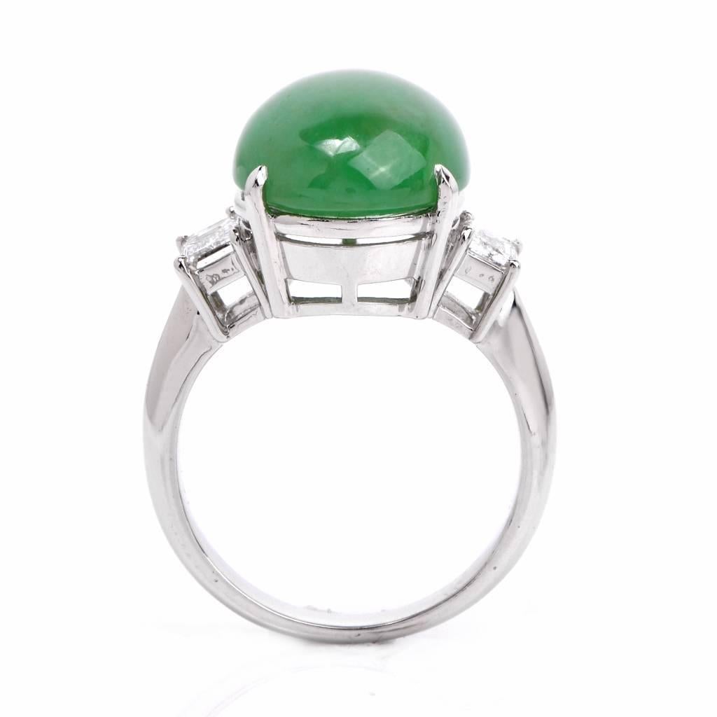 Classic Jade Platinum Three-Stone Diamond Ring 2