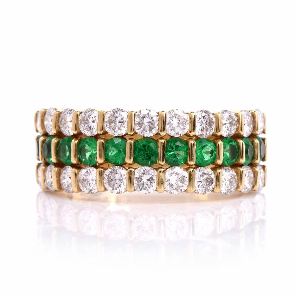 Gemlok Designer Diamond Emerald Band Ring In Excellent Condition In Miami, FL