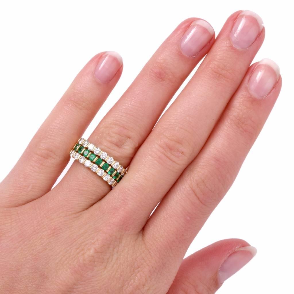 Gemlok Designer Diamond Emerald Band Ring 5
