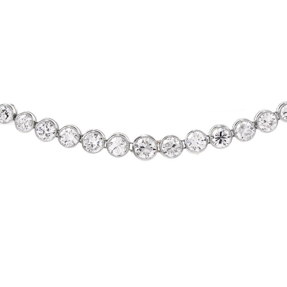 Round Cut Diamond Platinum Riviere Tennis Necklace