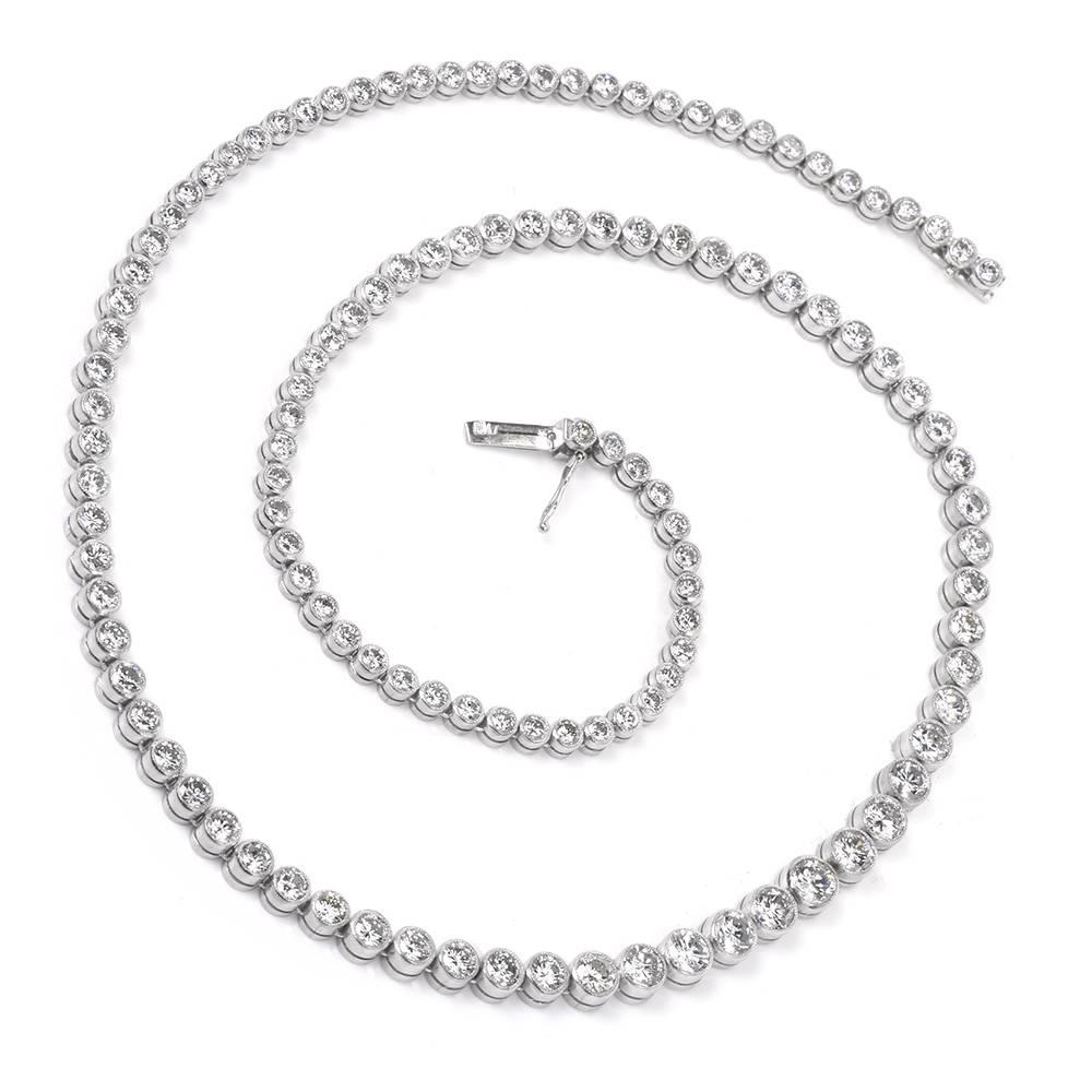 Art Deco Diamond Platinum Riviere Tennis Necklace