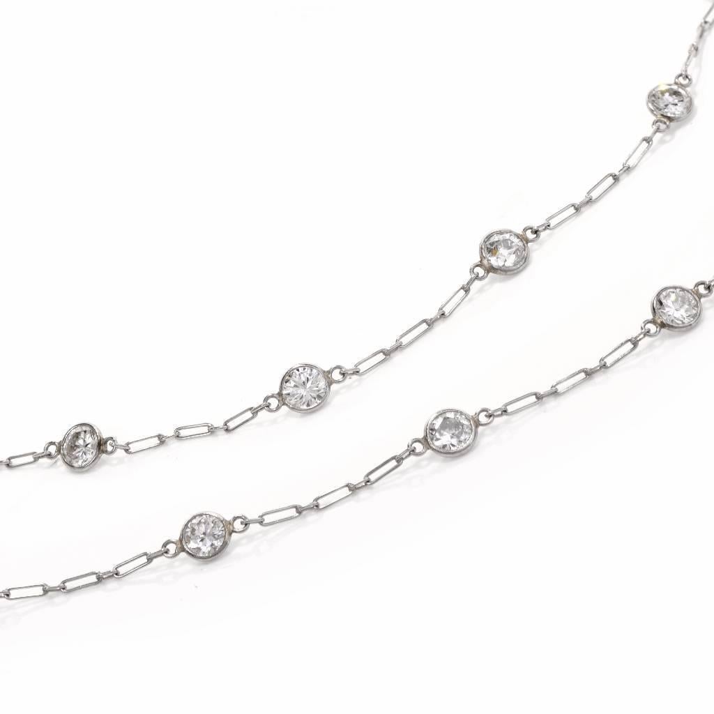 Round Cut 12.95 Carat Diamond by the Yard Platinum Chain Necklace
