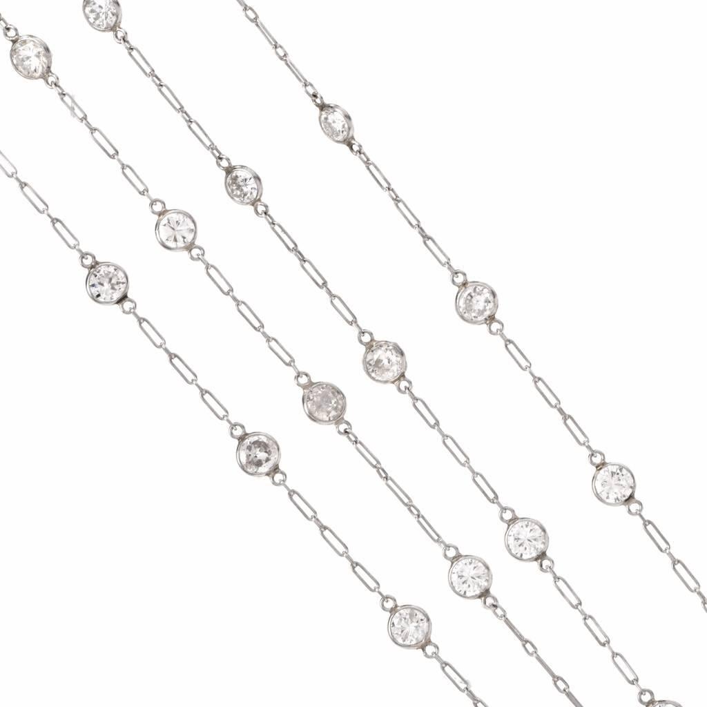 Art Deco 12.95 Carat Diamond by the Yard Platinum Chain Necklace