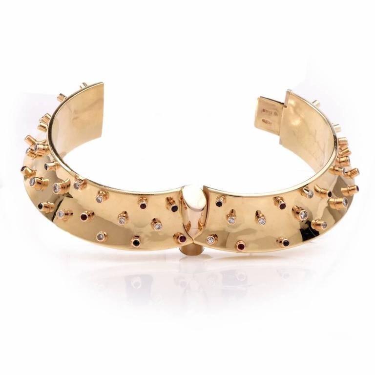 Women's David Stern Diamond Gem Wide Gold Bangle Bracelet