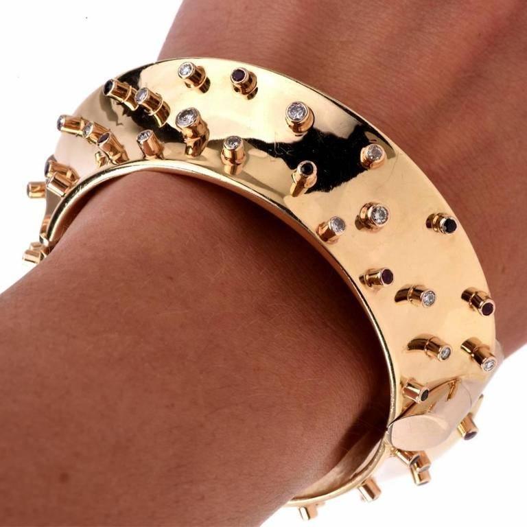 David Stern Diamond Gem Wide Gold Bangle Bracelet 1