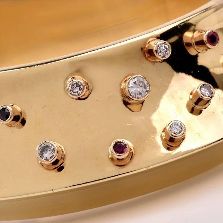Round Cut David Stern Diamond Gem Wide Gold Bangle Bracelet