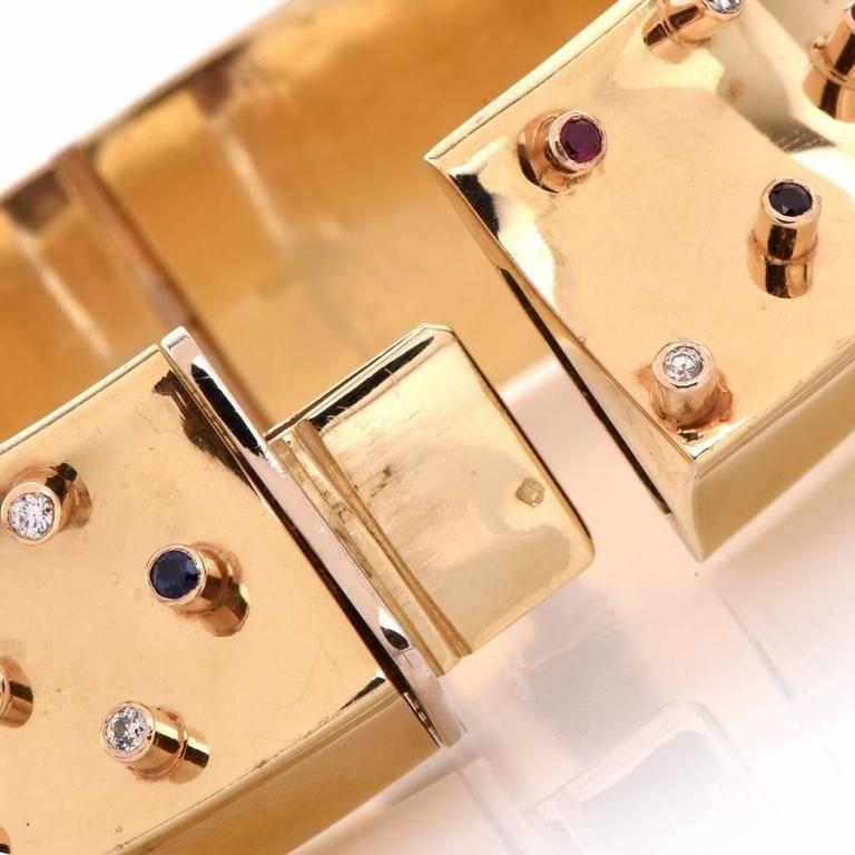 David Stern Diamond Gem Wide Gold Bangle Bracelet In Excellent Condition In Miami, FL