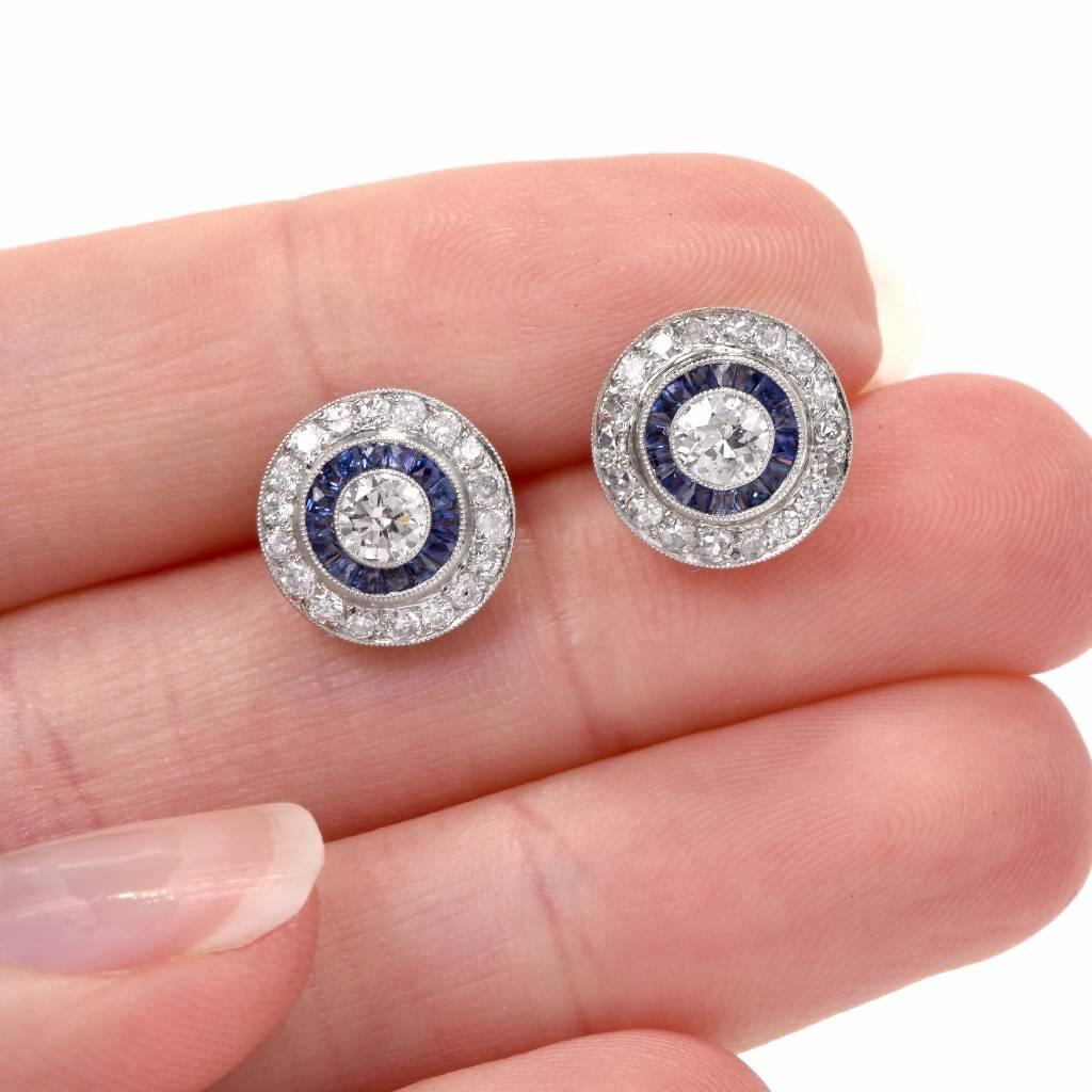 Women's Sapphire Diamond Target Stud Earrings