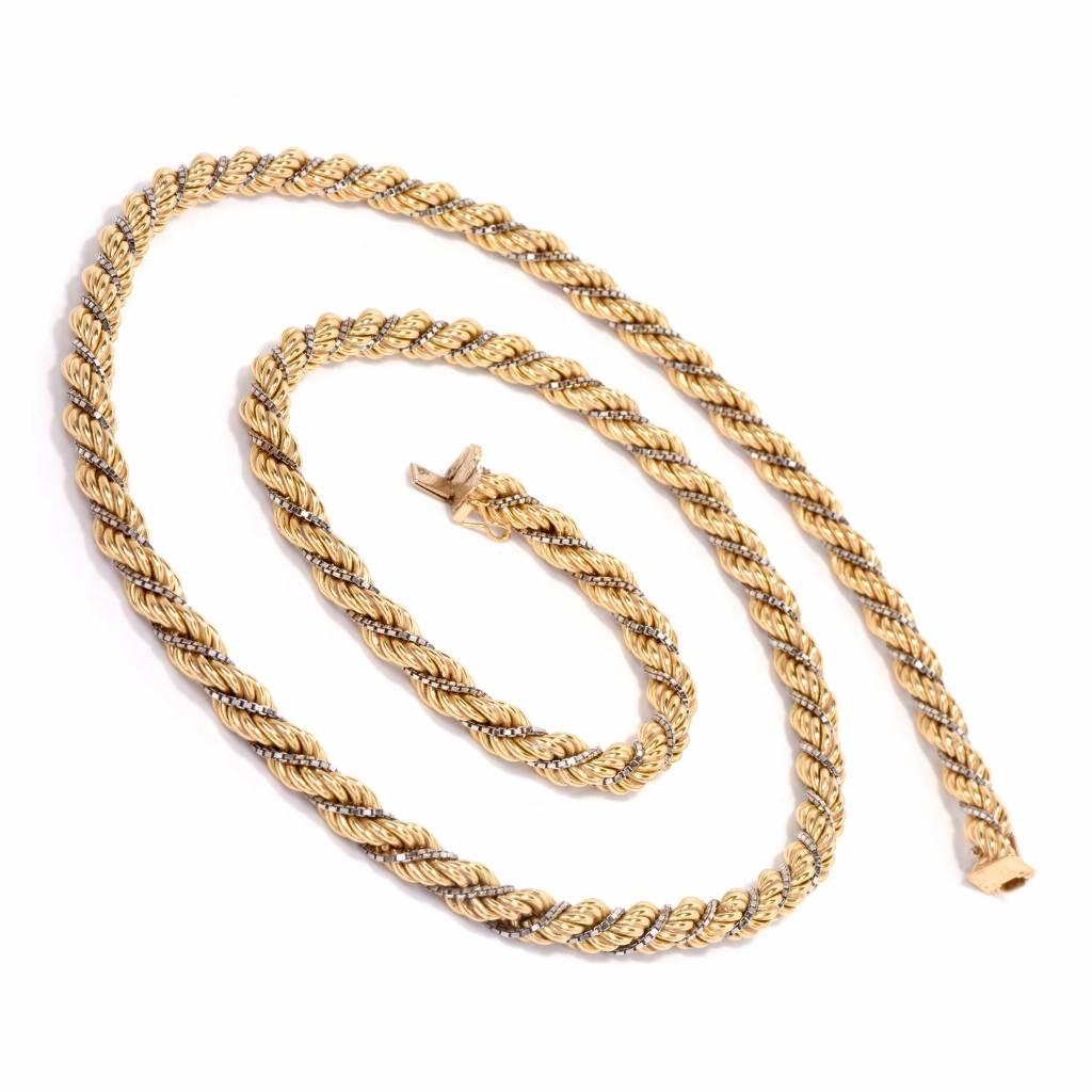 Modern 1970s Heavy Twisted Rope Gold Long Chain Necklace