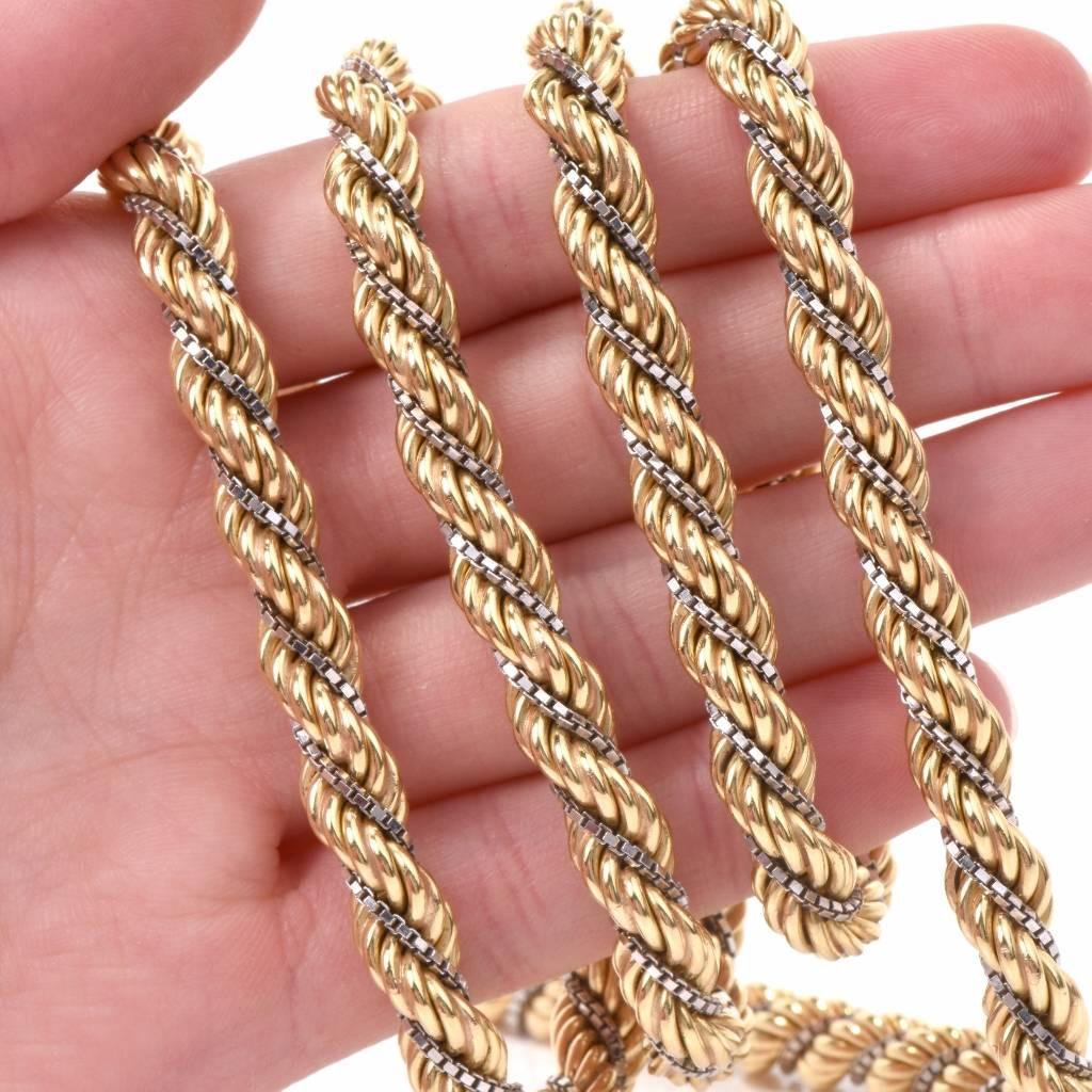 Women's or Men's 1970s Heavy Twisted Rope Gold Long Chain Necklace