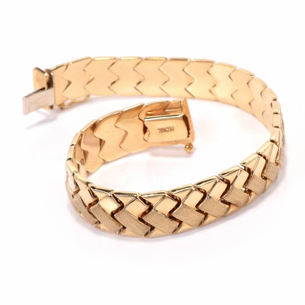 Retro Italian Fancy Link Matted and Polished Yellow Gold Bracelet