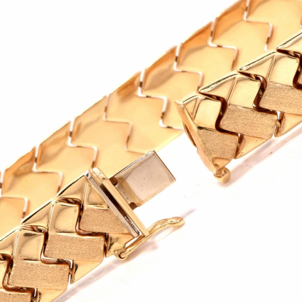 Italian Fancy Link Matted and Polished Yellow Gold Bracelet 1