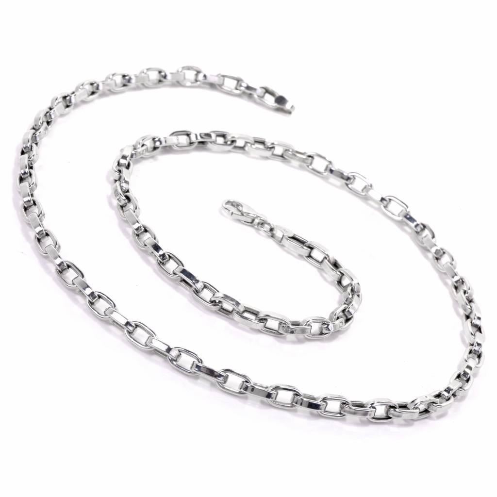 Women's or Men's Italian High Polish White Gold Link Chain Necklace
