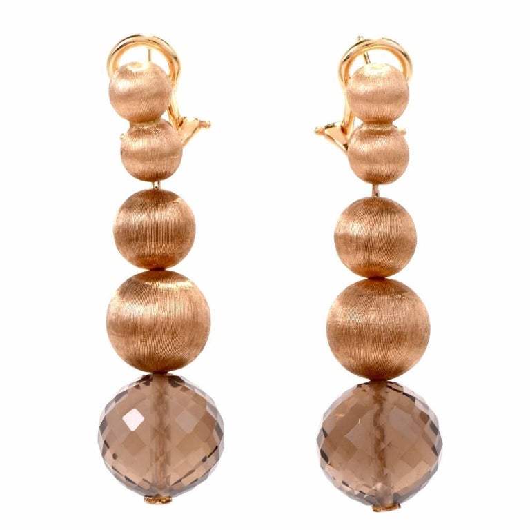 Gold Ball Smoky Quartz Pendant Earrings For Sale at 1stDibs