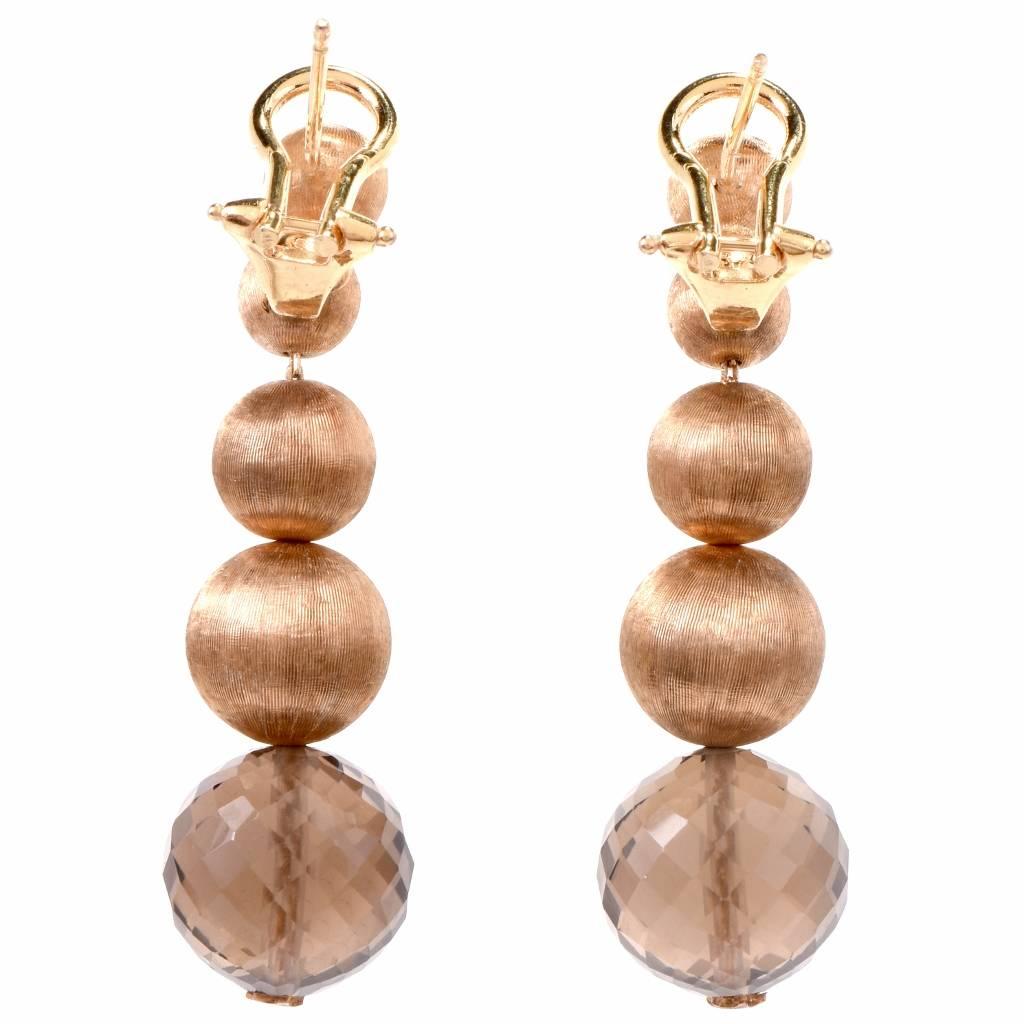 Women's Gold Ball Smoky Quartz Pendant Earrings