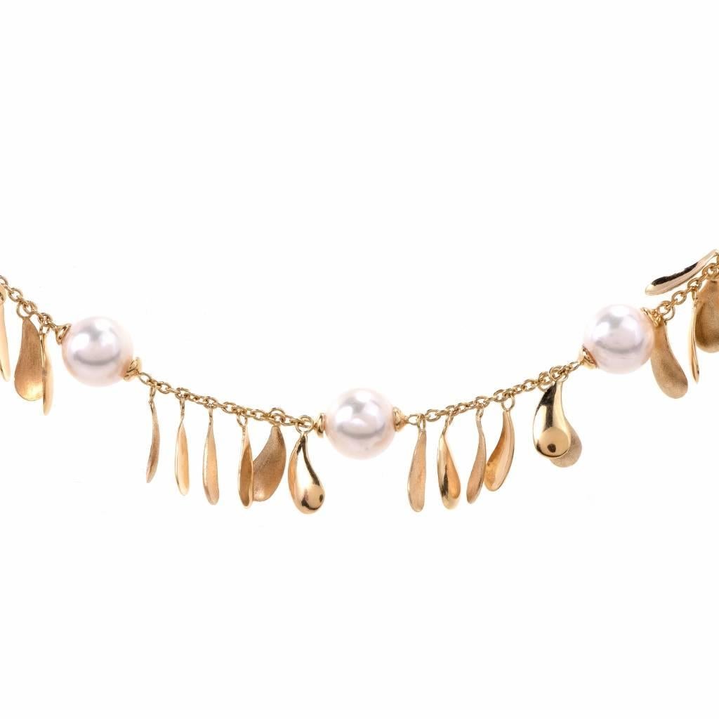 21st Century Italian Fancy Yellow Gold Pearl Choker Necklace In Excellent Condition In Miami, FL