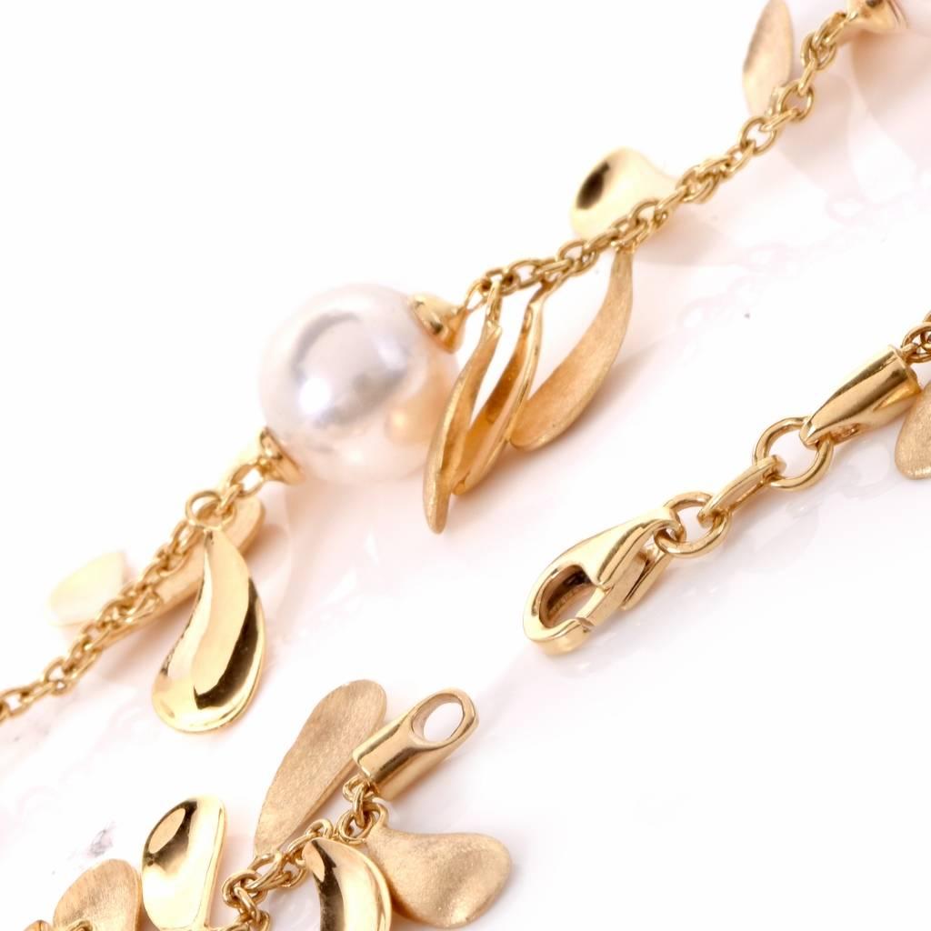 Women's 21st Century Italian Fancy Yellow Gold Pearl Choker Necklace